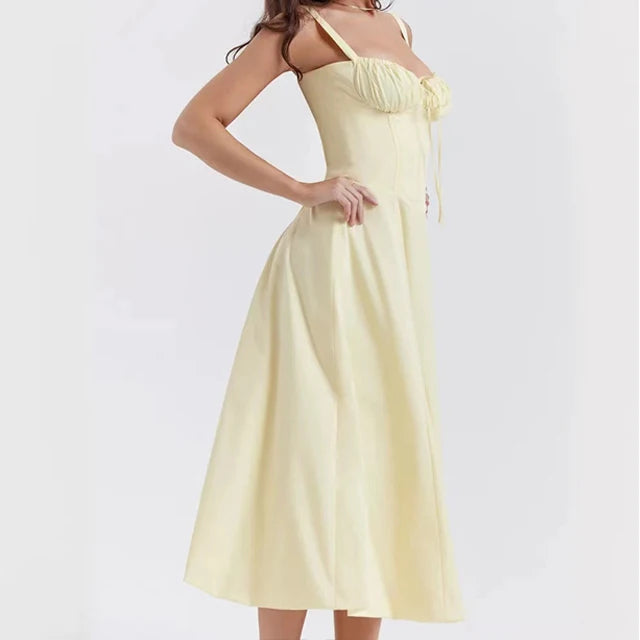 Kleid Lichtglanz Floral Corset Midi | Sweetheart Ausschnitt, Schlitzrock, Spaghetti-Träger